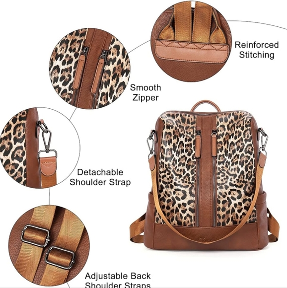 Leopard Print Backpack Handbag - Picture 6 of 11